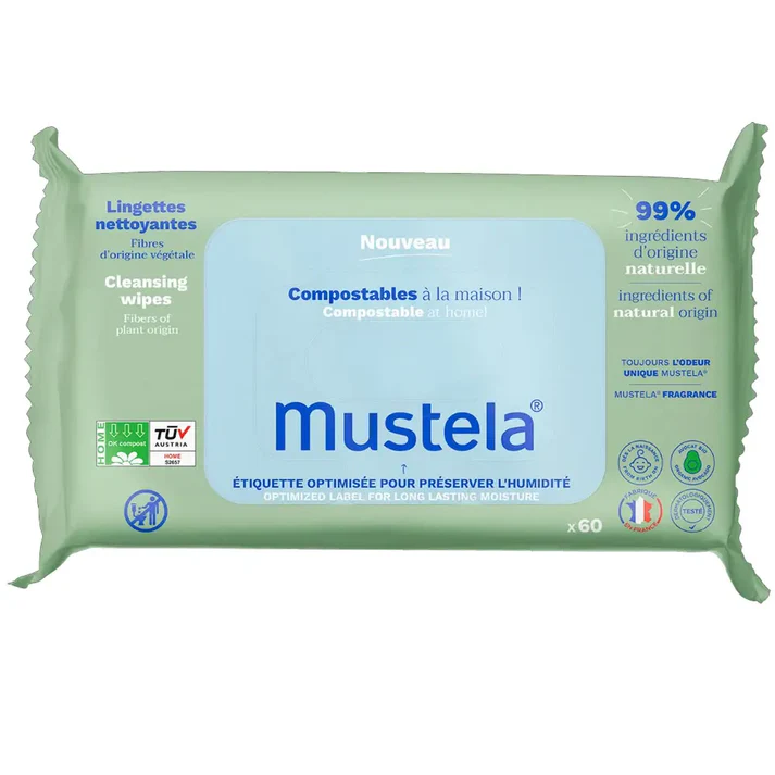 Mustela Lingettes Nettoyantes Compostables Parfumées à l'avocat BIO x60